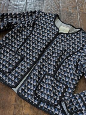 ANTHRO I Quilted Modern Geometric Blue & Black VALA Jacket by Hei Hei, XL